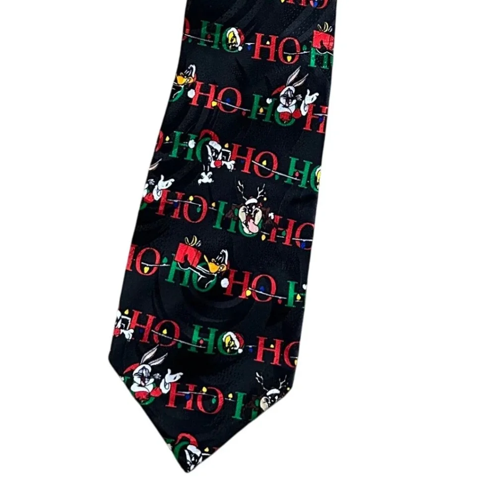 Vtg Looney Tunes Christmas Tie‎ Ho Ho Ho Bugs Bunny Taz Holiday Silk Necktie